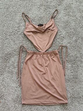 SHEIN Nude Pink Cowl Crop Top & Side-Tie Mini Skirt Set